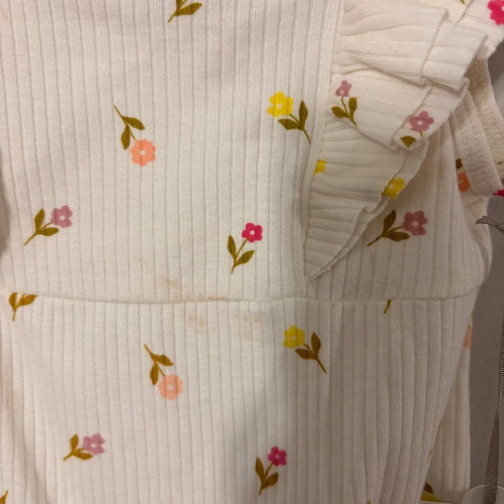 Cloud Island Floral Bodysuit Baby Girl 18M Cream NWT Ruffle Ribbed Knit Sleevele